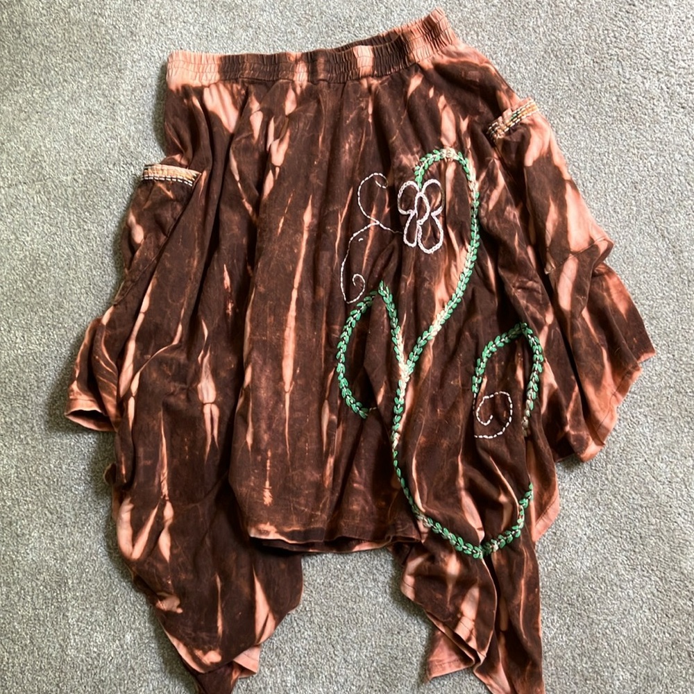 Rising International cotton skirt hippie artsy earthy boho granola embroidered S